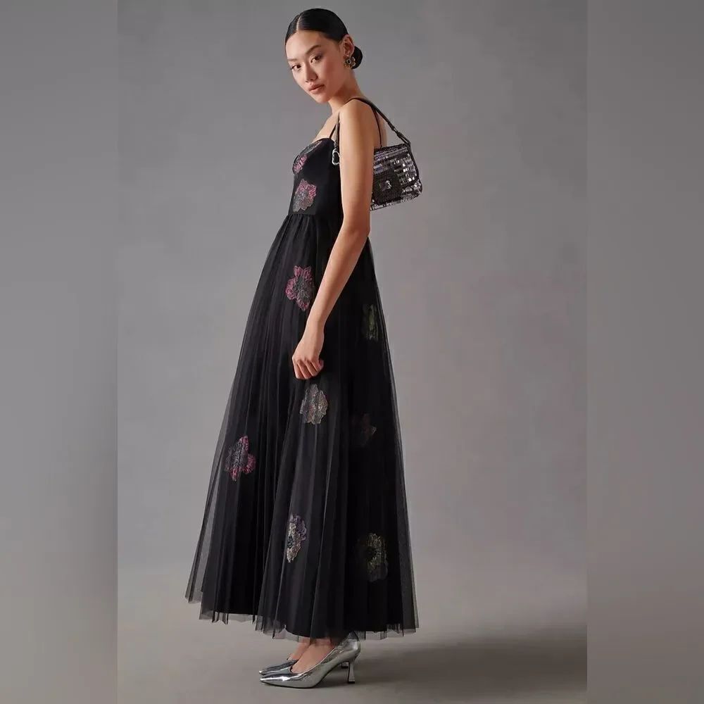 Anthropologie Geisha Designs Floral Tulle Corset Dress / size S